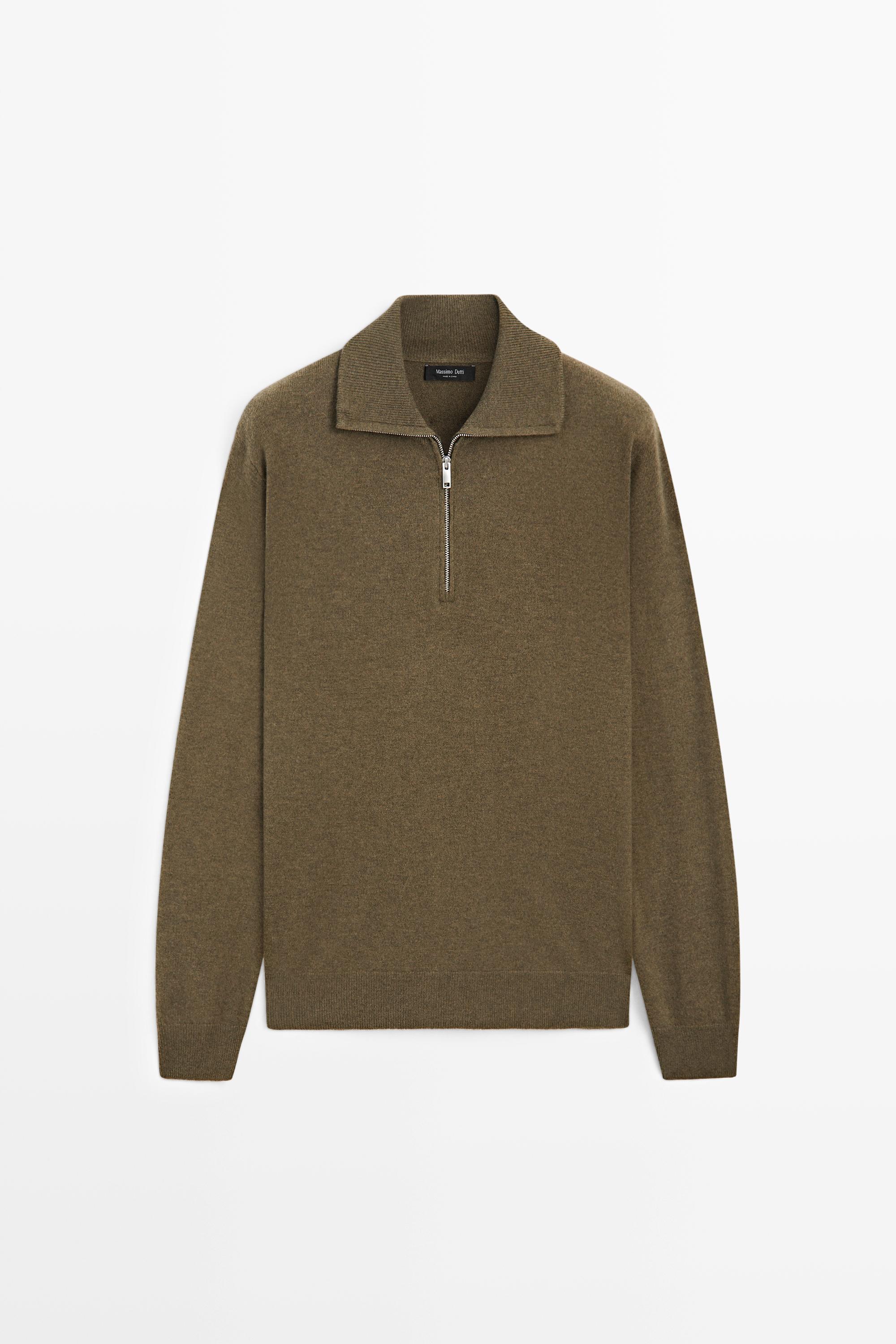 Mock neck zip-up knit sweater